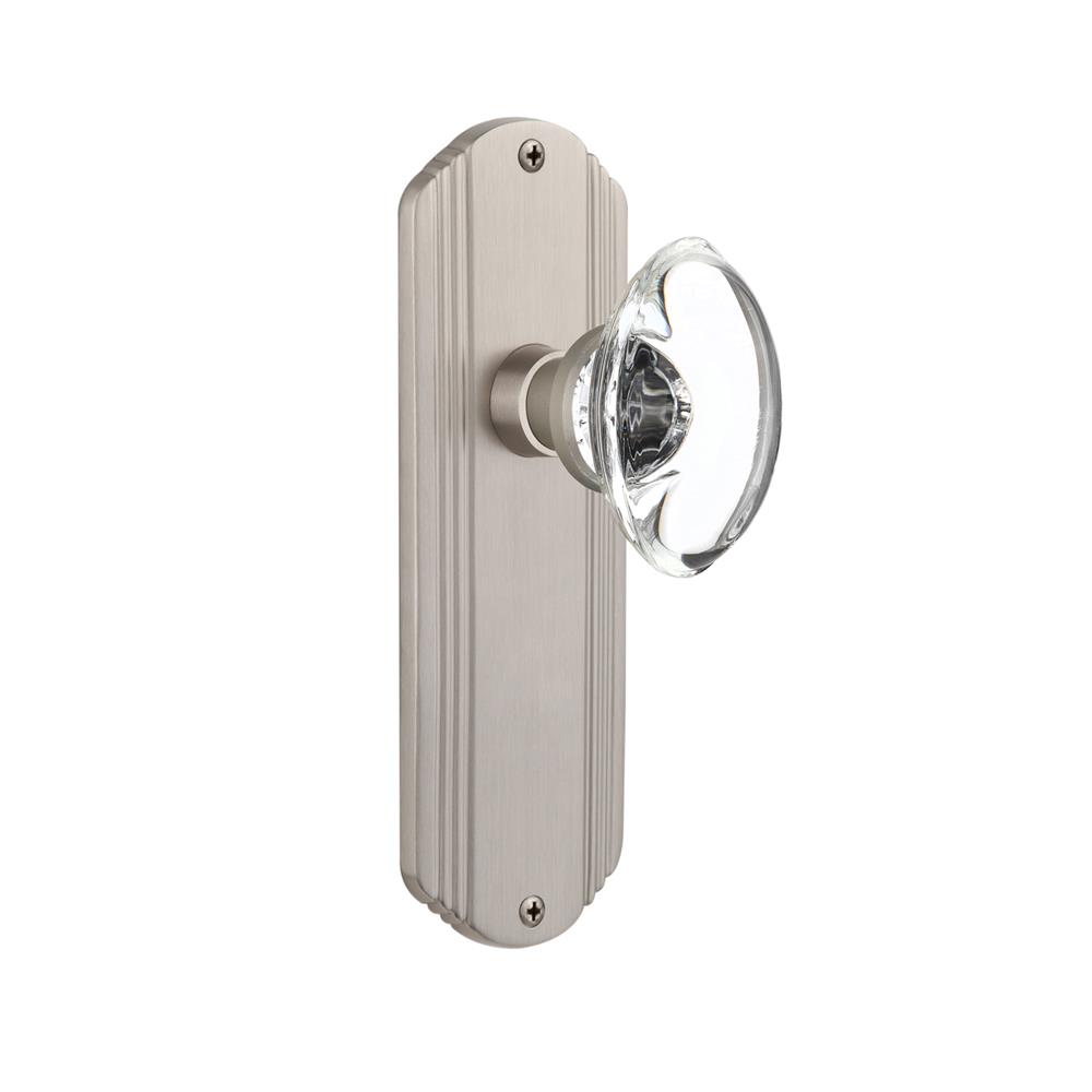 Nostalgic Warehouse DECOCC Complete Passage Set Without Keyhole Deco Plate with Oval Clear Crystal Knob in Satin Nickel